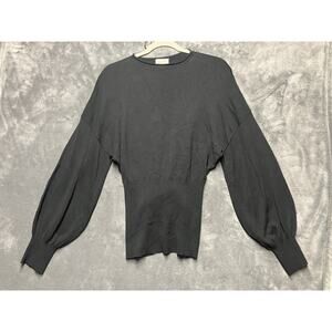 Open Edit Sweater Woman’s S Black Tie Open Back Bishop Dolman Sleeve Soft City